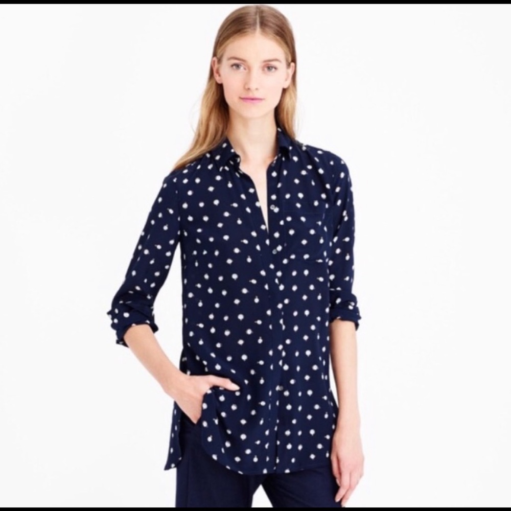 J.crew ‘Tik Tock’ Silk Button Down Shirt Size 0